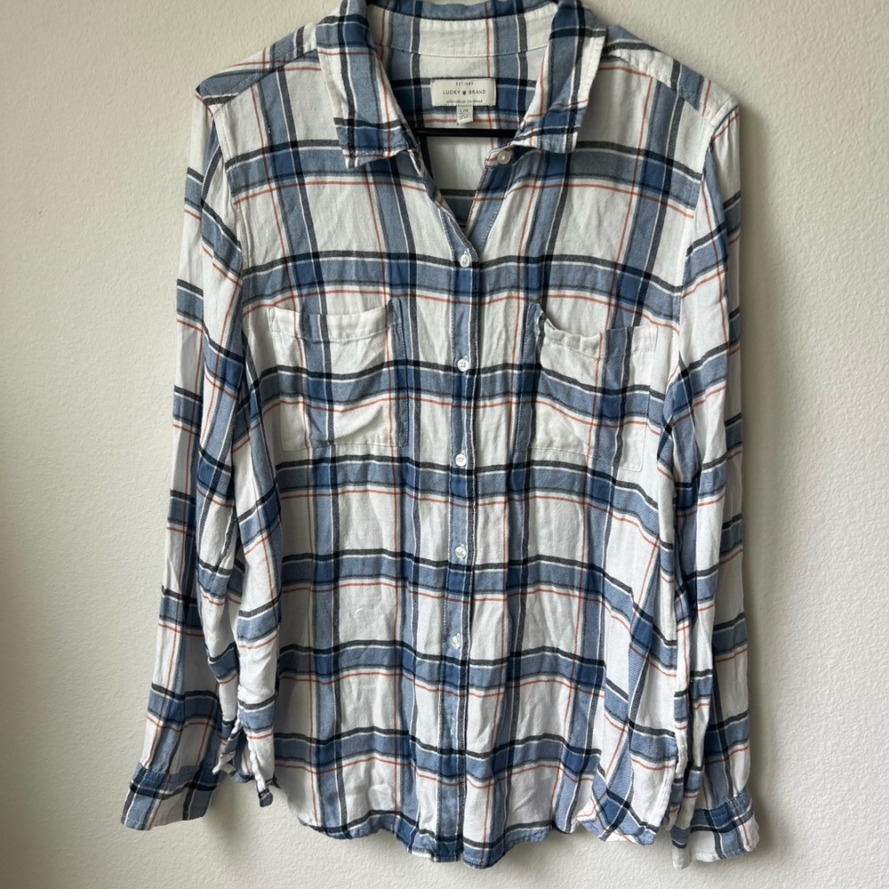 Lucky Brand Blue and White Plaid Shirt